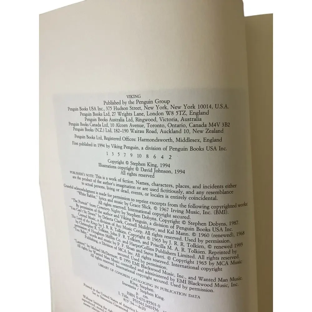 Stephen King Insomnia Hardback Dust Jacket New Other 1994